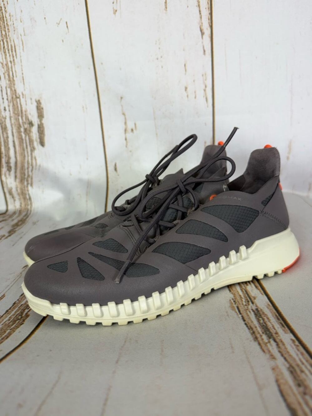 Ecco Women's Gray Athletic Sneakers with Cream Sole and Orange Accents. Size 39